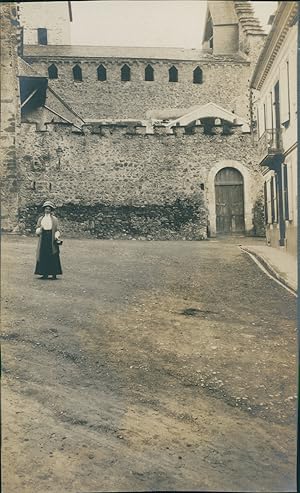 France, Pyrénées, Luz-Saint-Sauveur, Église des Templiers, 1911, Vintage silver print