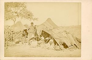 Maghreb, Famille nomade dans son habitation, ca.1870, vintage albumen print