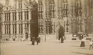 Belgique, Bruges, Palais de justice et Hôtel de Ville, 1908, Vintage citrate print