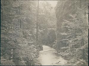 France, Vosges, Pont sur une rivière, 1912, Vintage silver print