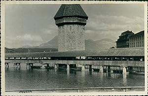 Suisse, Lucerne, Kapellbrücke, 1949, Vintage silver print