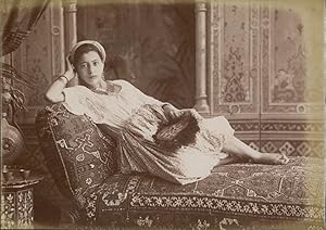 Maghreb, Jeune femme sur divan, ca.1880, Vintage albumen print