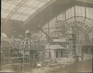 France, Paris, Exposition Universelle de 1900, Construction des pavillons, Vintage citrate print