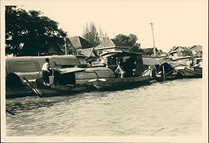 Indochine, Mékong, Bateaux marchands, ca.1940, Vintage silver print