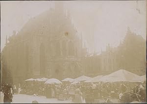 Allemagne, Nuremberg, Marché devant l'église, 1900, Vintage citrate print