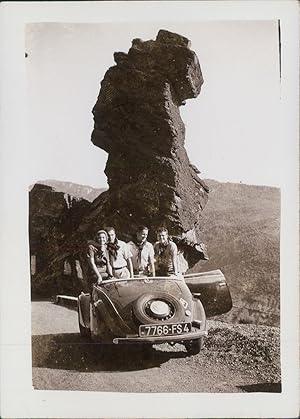 France, Amis dans une voiture, ca.1940, Vintage silver print