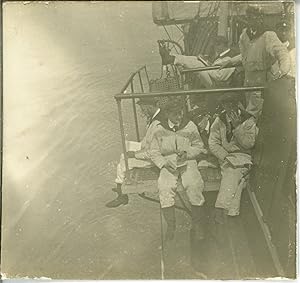 France, Militaires marins à bord du Bougainville, 1911, Vintage silver print