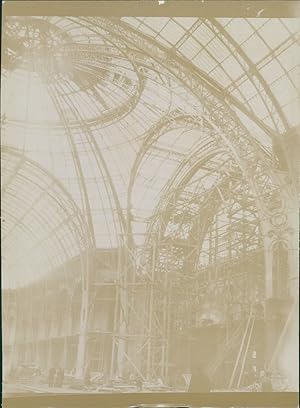 France, Paris, Exposition Universelle de 1900, Construction dans le Grand Palais, Vintage citrate...