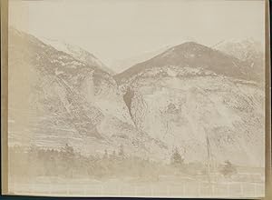 Italie, Oulx, Vue générale avec les montagnes, 1898, Vintage citrate print