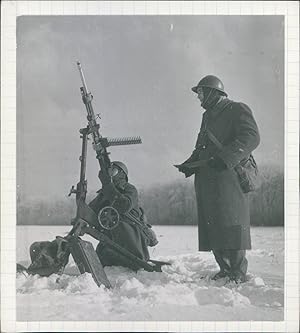 Guerre 39/45, Mitrailleuse de DCA française, ca.1940, Vintage silver print