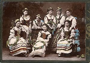 Femmes polonaises en costume traditionnel , ca.1905, Format Carte Cabinet, Vintage citrate print
