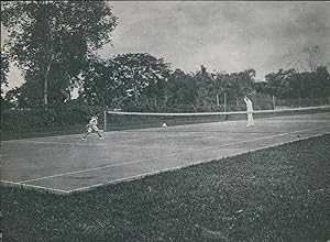 Tennis, match entre homme et garçon, ca.1910, Vintage silver print