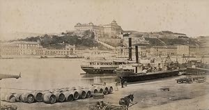 Hongrie, Budapest, Vue du château royal de Bude et du port, ca.1880