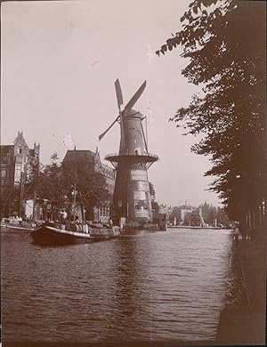 Pays Bas, Rotterdam, Le Grand Moulin dans le Port, ca.1900, Vintage citrate print