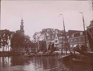 Pays Bas, Hoorn, voiliers devant les maisons, ca.1900, Vintage citrate print