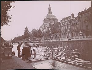 Pays Bas, Leiden, maisons sur le canal, ca.1900, Vintage citrate print