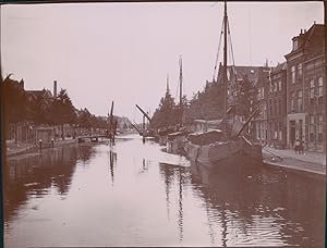 Pays Bas, Leiden, bateaux sur le canal, ca.1900, Vintage citrate print