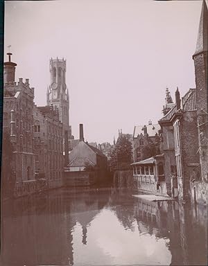 Belgique, Bruges, Canal et Beffroi, ca.1900, Vintage citrate print