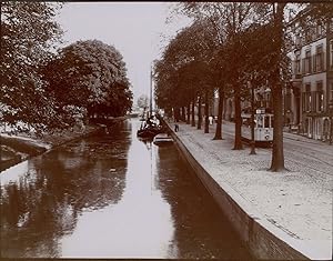 Pays Bas, Rotterdam, canal et tramway, ca.1900, Vintage citrate print