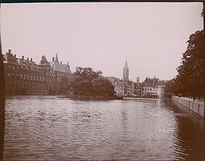 Pays Bas, La Haye, Canal et clocher, ca.1900, Vintage citrate print