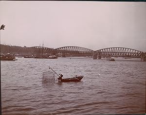 Pays Bas, Rotterdam, Pont et Pêcheur, ca.1900, Vintage citrate print