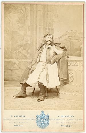 Grèce, Moraithe, Athènes, Homme en habits traditionnels, ca.1880, vintage albumen print, Carte Ca...