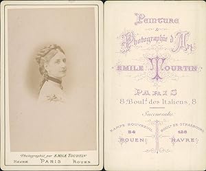 Emile Tourtin, Paris, Portrait de femme à la coiffure tressée, circa 1868