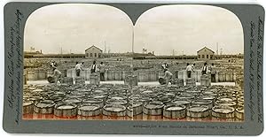 Stereo, Keystone View Company, 20,000 Rosin Barrels on Savannah Wharf, Ga., U. S. A.