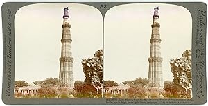 Stereo, Underwood & Underwood, Kutb Minar, from N. E., Moslem Tower of Victory near Delhi, India