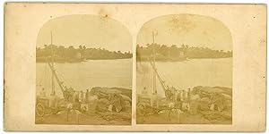 STEREO Charrette en bord de rivière à identifier, circa 1870