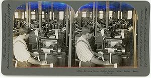 Stereo, Keystone View Company, B. L. Singley, Drawing Sliver, Dallas Cotton Mills, Dallas, Texas,...