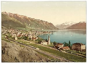 Bild des Verkufers fr Suisse, Lac Lman, Montreux et la Dent du Midi zum Verkauf von photovintagefrance