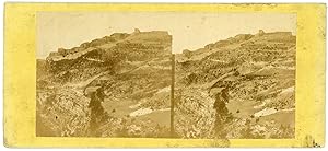 STEREO Village perché sur la roche, montagne à identifier, circa 1870
