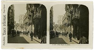 Stereo Italie, Italia, Naples, Napoli, La Chiaia, circa 1900