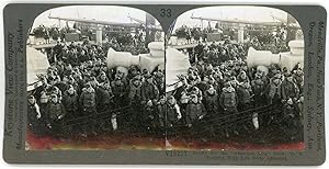 Stereo, Keystone View Company, Ready for the Abandon Ship Drill; U. S. Soldiers With Life Belts A...