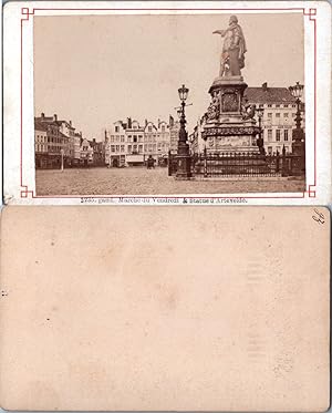 Belgique, Gand, Marché du vendredi et statue d'Artevelde, circa 1870