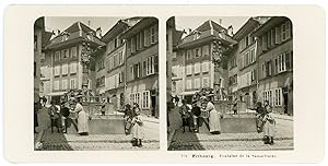 Stereo, Neue Photographische Gesellschaft A. G., Suisse, Fribourg, Fontaine de la Samaritaine