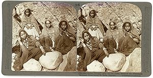 Stereo, Underwood & Underwood, European Publishers, Native Bhujji girls on the rocky banks of the...