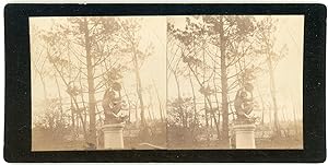 STEREO Statue sculpture d'un faune dans un parc à identifier, circa 1900