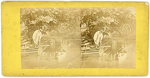 STEREO Deux hommes en barque avec des épuisettes, Bois de Boulogne ?, circa 1870