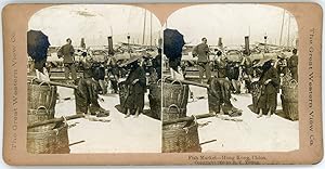 Stereo, Chine, China, Hong Kong, Fish market, 1900