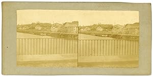 STEREO Ville en bord de rivière à identifier, circa 1880