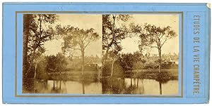 STEREO Paysage à la campagne, étang ou rivière, circa 1870