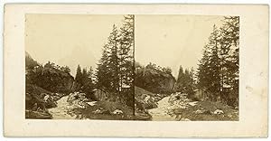 STEREO Paysage en montagne à identifier, torrent, circa 1870