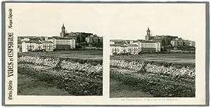 Stereo Espagne, Pays Basque, Fontarrabie, L'église et le château, circa 1900