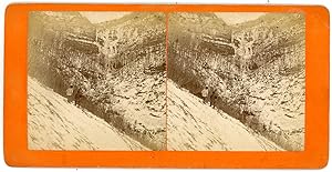 Stereo, Paysage de montagne à identifier, cascade, premières neiges, circa 1880
