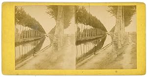 Stereo, France, Homme au bord d'un canal à identifier, circa 1880