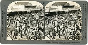 Stereo, Palestine, The bazaar of Jaffa on a market day, circa 1900