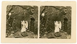 Stereo, Les saintes femmes, figurines, un ange et des femmes, scène religieuse, circa 1900