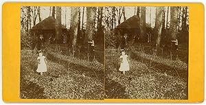 Stereo, Famille avec enfants en promenade en forêt, circa 1900